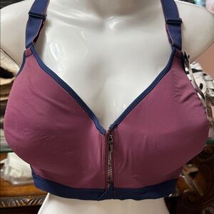 Maidform Zipper Front Sports Bra - Purple and Navy 40D